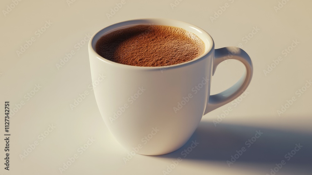 Fototapeta premium Cappuccino coffee in a classic white mug on a neutral background showcasing rich frothy texture and inviting aroma