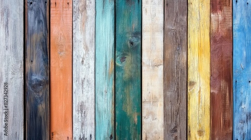 Multicolored Rustic Wooden Planks Close Up Textured Background Vertical Natural Weathered Boards Shabby Chic Farmhouse Style Wallpaper