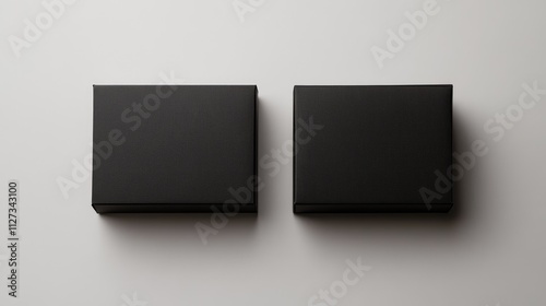 Realistic top view of two closed black boxes ideal for shoe gifts packaging or delivery items on a neutral background photo