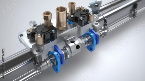Installation of electrical solenoid valve for controlling cold water flow in machinery cooling systems photo