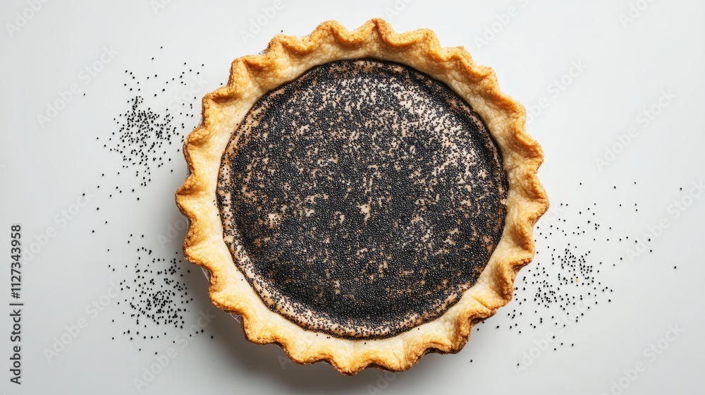 Poppy seed pie with a golden crust displayed on a minimalist white background for culinary and bakery themes Poppy seed pie with a golden crust displayed on a minimalist white background for culinary and bakery themes