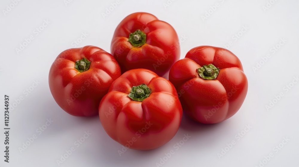 Red bell peppers arranged on a clean white background showcasing their vibrant color and fresh appearance ideal for food marketing and design. Red bell peppers arranged on a clean white background showcasing their vibrant color and fresh appearance ideal for food marketing and design.