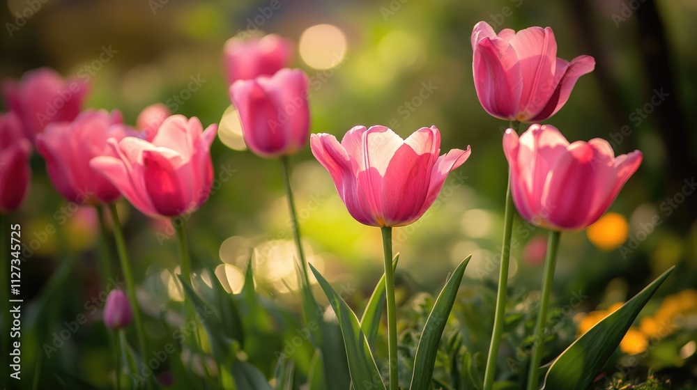 Vibrant pink tulips blooming in a serene flower nursery showcasing nature's beauty and horticultural expertise Vibrant pink tulips blooming in a serene flower nursery showcasing nature's beauty and horticultural expertise