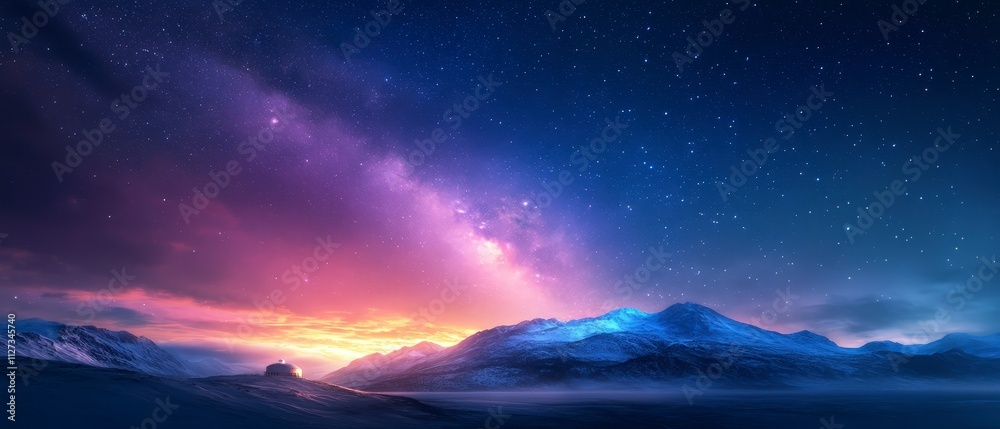 Fototapeta premium Majestic night sky over snow-capped mountains serene landscape celestial beauty peaceful view