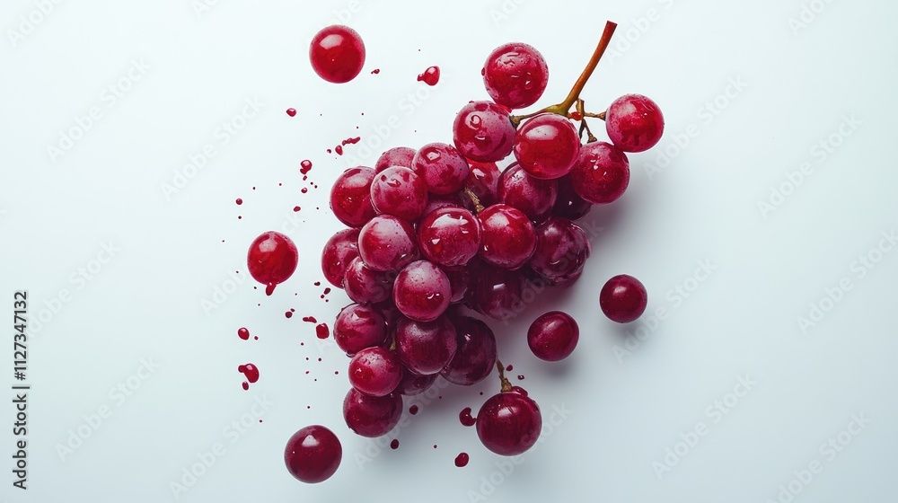 Fresh red grape berry cluster with droplets isolated on clean white background showcasing vibrant color and texture for culinary or health-related use Fresh red grape berry cluster with droplets isolated on clean white background showcasing vibrant color and texture for culinary or health-related use
