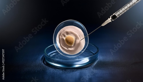 Realistic Illustration of In Vitro Fertilization IVF Process Fertilized Egg Cell and Needle, Depicting the Intricacies of Assisted Reproductive Technology and Its Role in Modern Fertility Treatments. photo