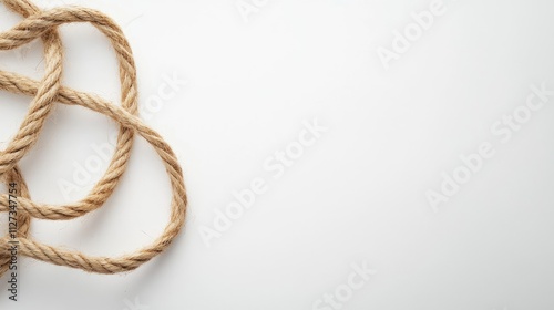 Natural hemp rope arrangement on a clean white background ideal for crafts, design, and rustic decor concepts. photo