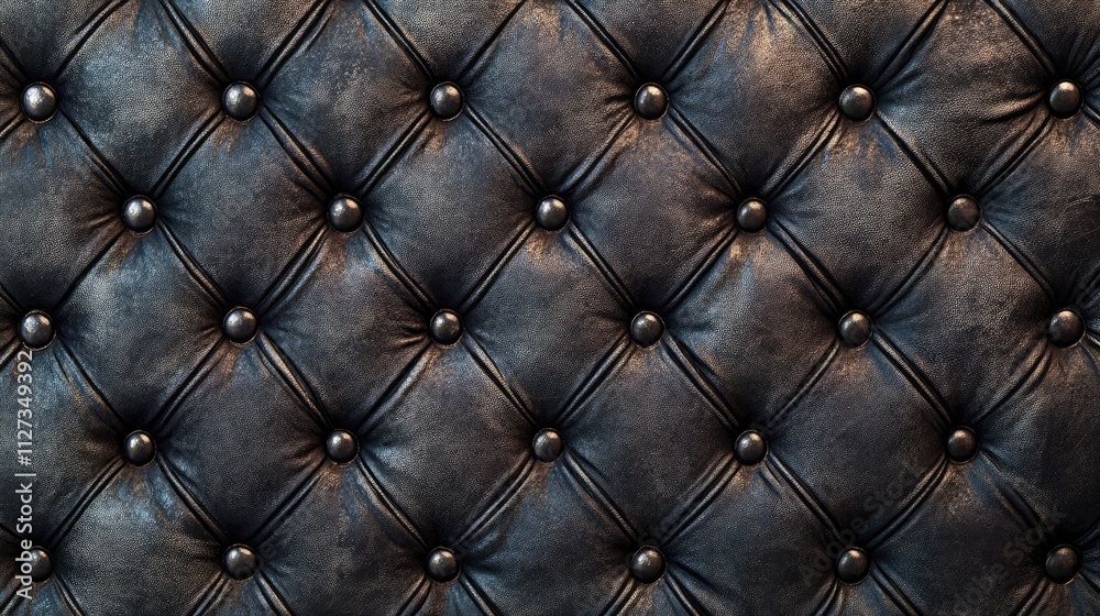 Fototapeta premium Elegant black leather upholstery with deep diamond pattern and buttons ideal for background or textured design in 3D mapping applications.