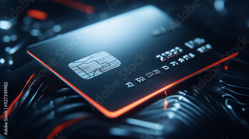 Product presentation of credit card, close up front side of card