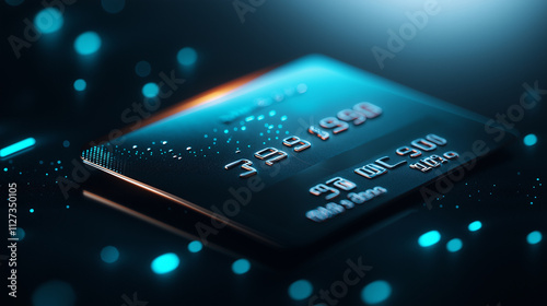 Product presentation of credit card, close up front side of card