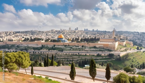 Stunning City View of Jerusalem, Israel A Breathtaking Blend of History, Culture, and Spirituality in One of the Worlds Most Enigmatic Cities #1127350532