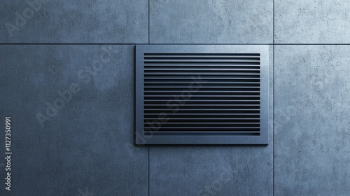 Rectangular air ventilation grille installed on a textured gray wall with modern design elements for architectural and interior aesthetics