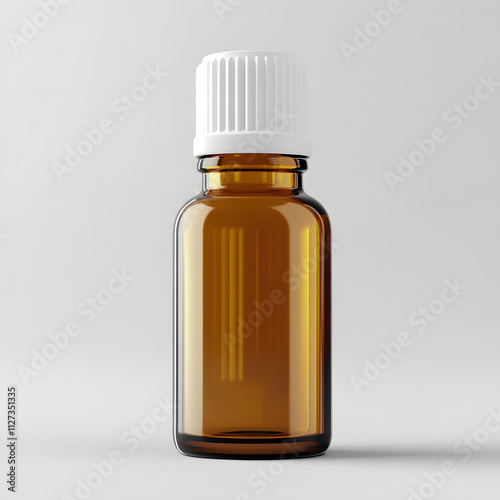 Small Amber Glass Bottle Isolated on White