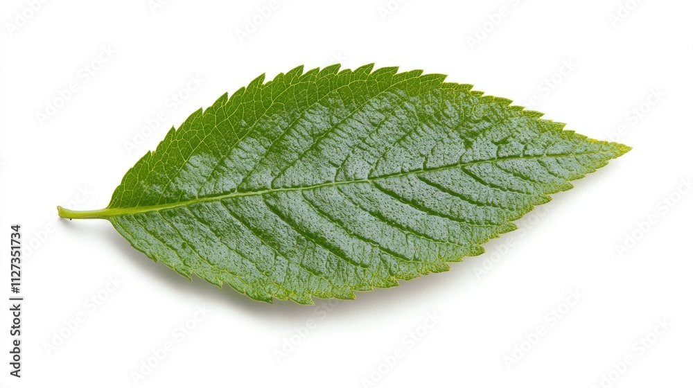 Obraz premium Macro shot of a vibrant green fern leaf isolated on a white background ideal for educational content in science and nature publications