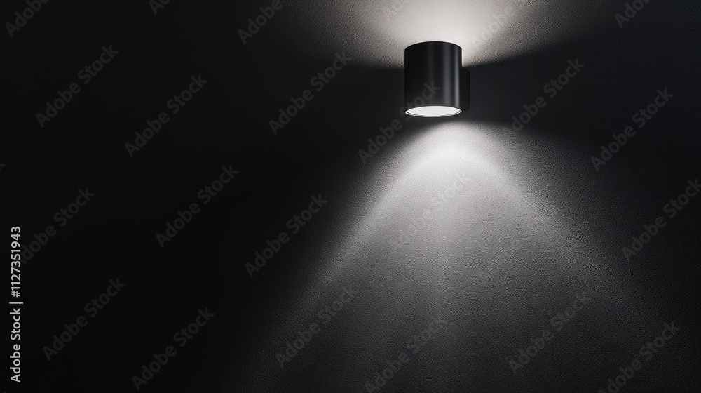 Minimalist monochrome wall lamp casting soft light on a dark textured wall creating a stylish and elegant ambiance Minimalist monochrome wall lamp casting soft light on a dark textured wall creating a stylish and elegant ambiance