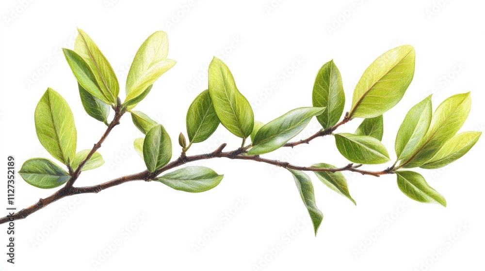 Naklejka premium Magnolia branch with fresh green leaves isolated on white background for botanical and decorative use