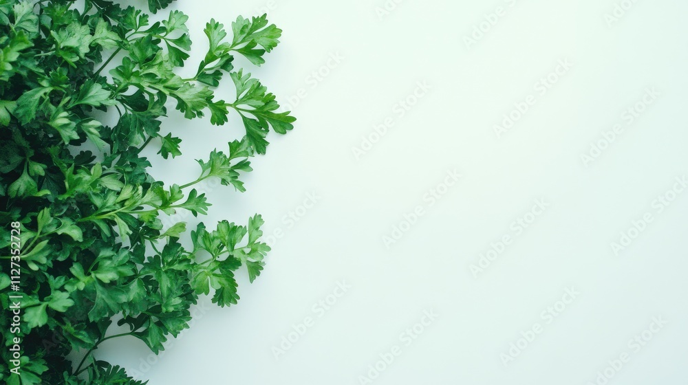 Fresh parsley leaves on a light background ideal for culinary or health-related themes in advertising and design projects. Fresh parsley leaves on a light background ideal for culinary or health-related themes in advertising and design projects.