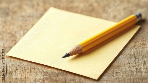 Wallpaper Mural Pencil resting on a vibrant yellow sticky note on a rustic wooden surface showcasing creativity and simple stationery aesthetics Torontodigital.ca