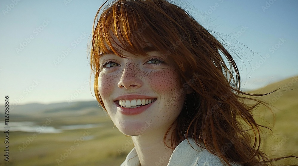 Happy redhead woman smiling outdoors. (1)
