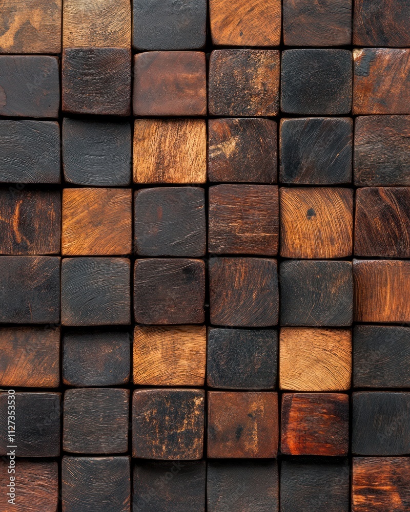 A close-up of various wooden blocks arranged in a grid pattern. A close-up of various wooden blocks arranged in a grid pattern.