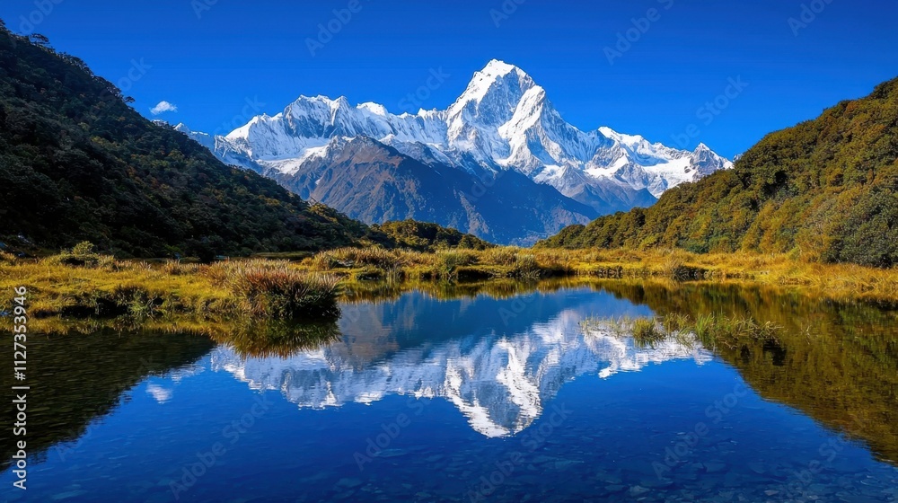 Fototapeta premium A beautiful mountain range with a lake in the foreground