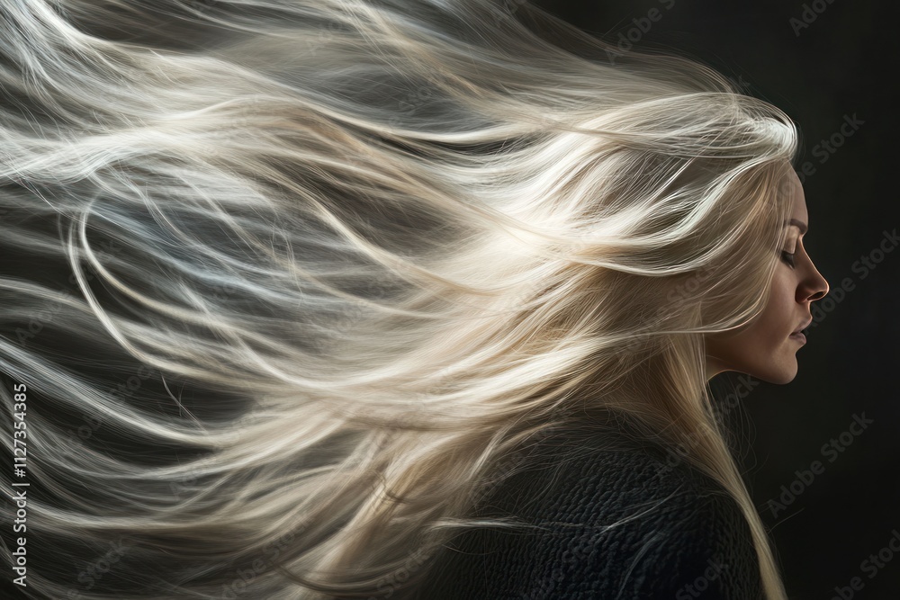 Naklejka premium Stunning Portrait of Woman with Flowing Blonde Hair