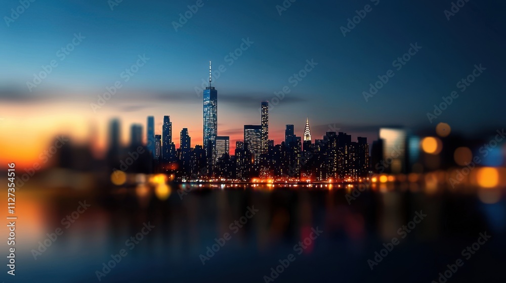 A city skyline with a tall building in the middle A city skyline with a tall building in the middle