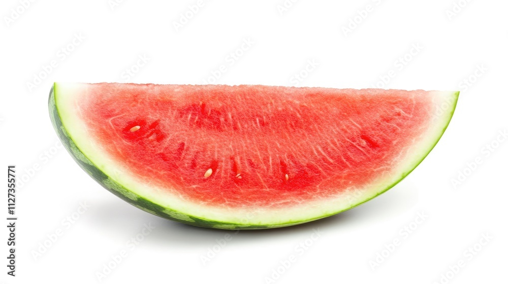Fresh watermelon slice on vibrant white background showcasing juicy red flesh and green rind perfect for summer and healthy food concepts Fresh watermelon slice on vibrant white background showcasing juicy red flesh and green rind perfect for summer and healthy food concepts