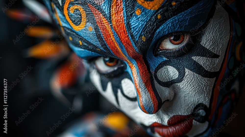 Obraz premium A woman with blue, red, and white face paint
