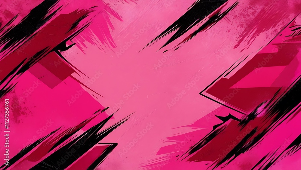Fototapeta premium Abstract pink comic style background with bold brush strokes and geometric shapes. Generative Ai.
