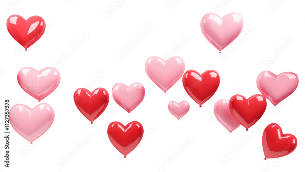 PNG Red and pink heart-shaped balloons floating hearts valentine's background.