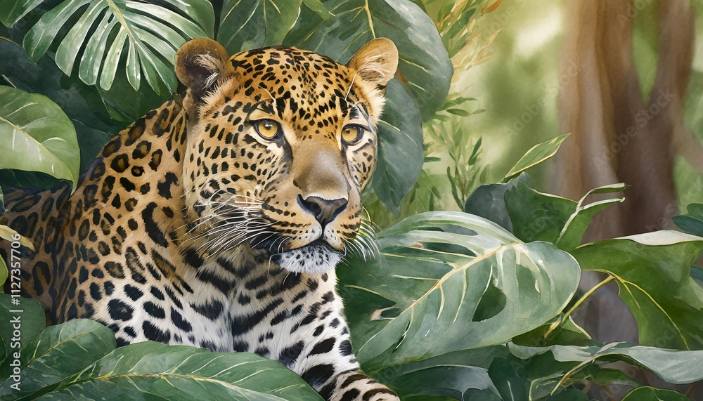 Fototapeta premium Stunning Jungle Leopard and Jaguar Wallpaper Background Perfect for Nature Lovers and Wildlife Enthusiasts, Bringing the Beauty of the Wild into Your Digital Space