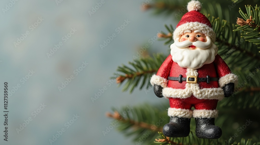 Santa Claus ornament hanging on a Christmas tree, festive holiday decoration. Santa Claus ornament hanging on a Christmas tree, festive holiday decoration.