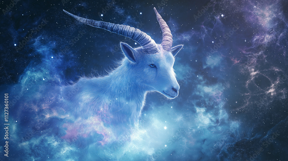 A goat is staring at the camera in a blue sky A goat is staring at the camera in a blue sky