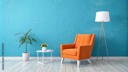 Teal Wall, Orange Armchair,...