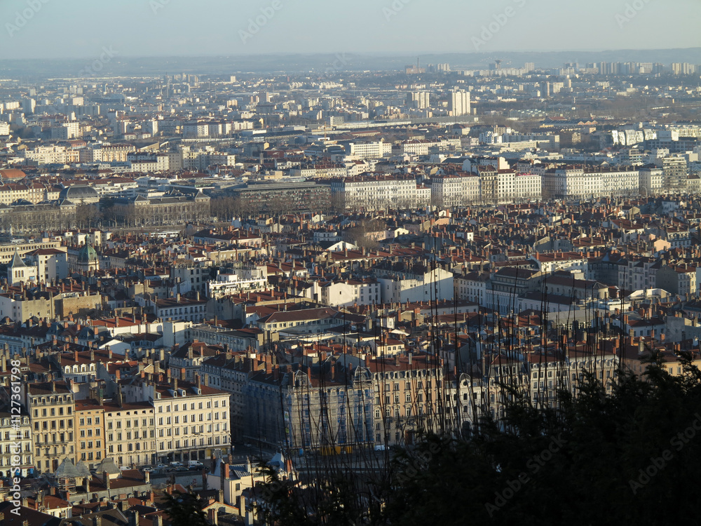 Fototapeta premium Aerial wide angle view of city of Lyon - Rhone-Alpes - France