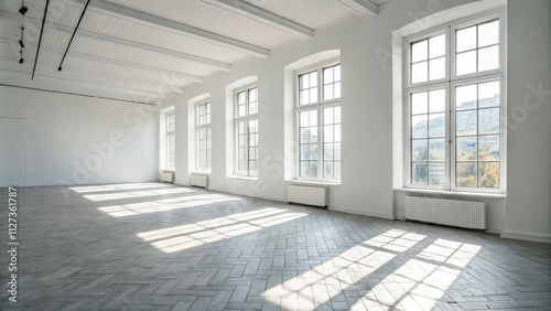 Sunlit Empty Room Herringbo...