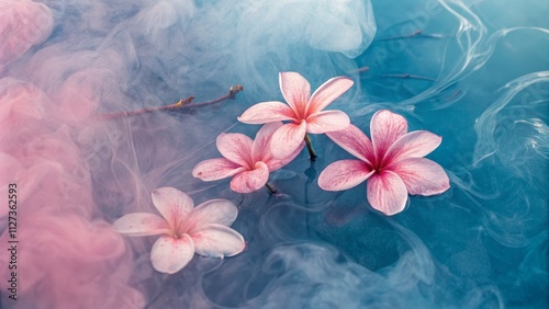 Pink Plumeria in Teal Ink A...