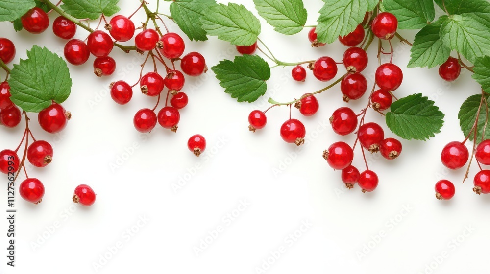 Red Berries and Green Leaves on White Background Red Berries and Green Leaves on White Background