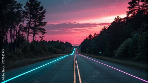 Neon Road at Sunset Pink an...