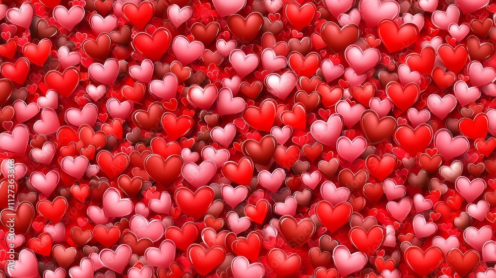 Numerous overlapping red and pink hearts create a vibrant and romantic background, ideal for celebrating love on valentine's day or enhancing any love-themed occasion Numerous overlapping red and pink hearts create a vibrant and romantic background, ideal for celebrating love on valentine's day or enhancing any love-themed occasion