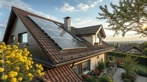 House with Solar Panels on ...