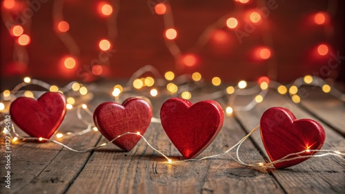 Four Red Wooden Hearts with...