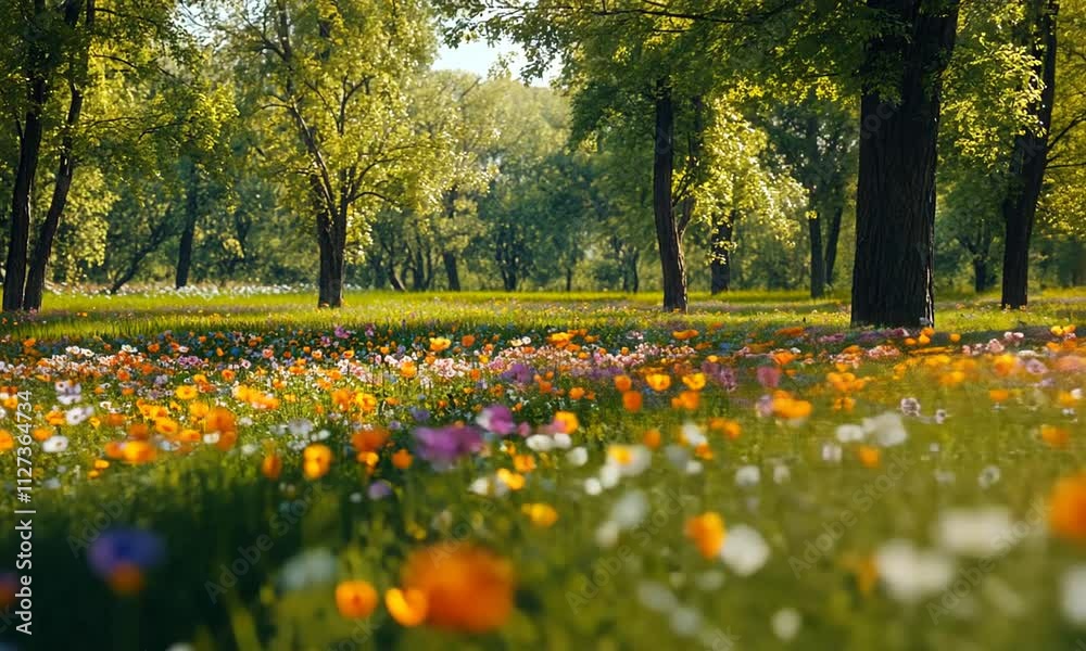 Vibrant flower field surrounded by lush greenery. Vibrant flower field surrounded by lush greenery.