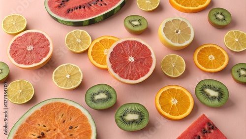 Flatlay Colorful Fruit Slic...