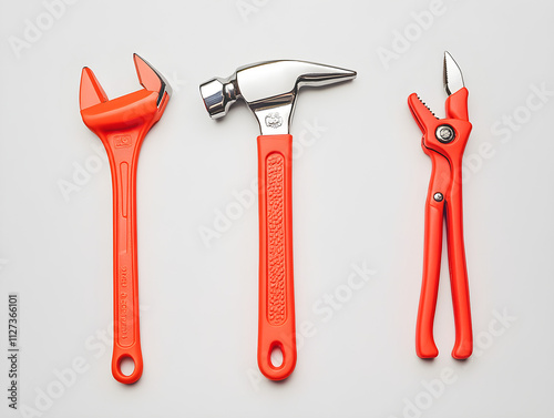 Orange Hand Tools Wrench, Hammer, Pliers - DIY Repair Kit photo