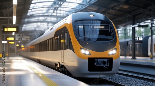 Train stopped at platform in a station
