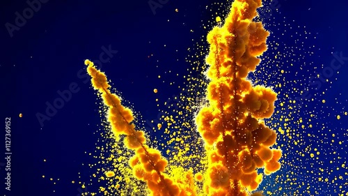 Vibrant yellow particles exploding upward against a deep blue background