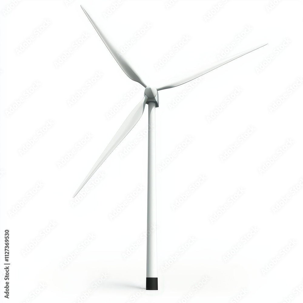 large wind turbine with three blades stands tall against white background, symbolizing renewable energy and sustainability large wind turbine with three blades stands tall against white background, symbolizing renewable energy and sustainability