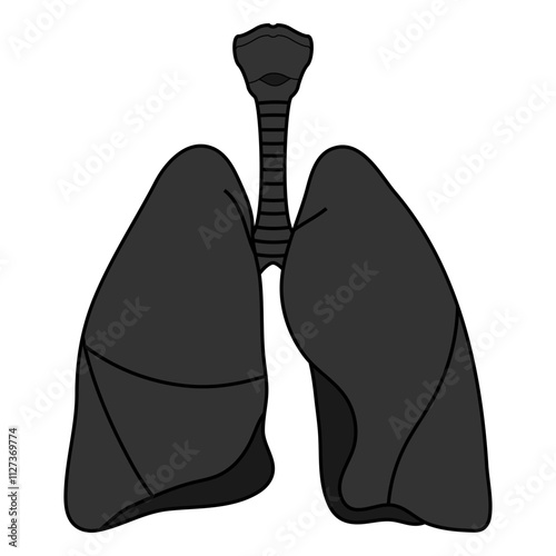 Black and white lungs icon. Vector illustration.